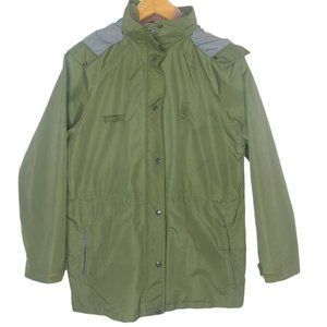 Vintage R & R Uniforms Women's L Rain Coat Green Zip Snap Hooded Lined Gortex